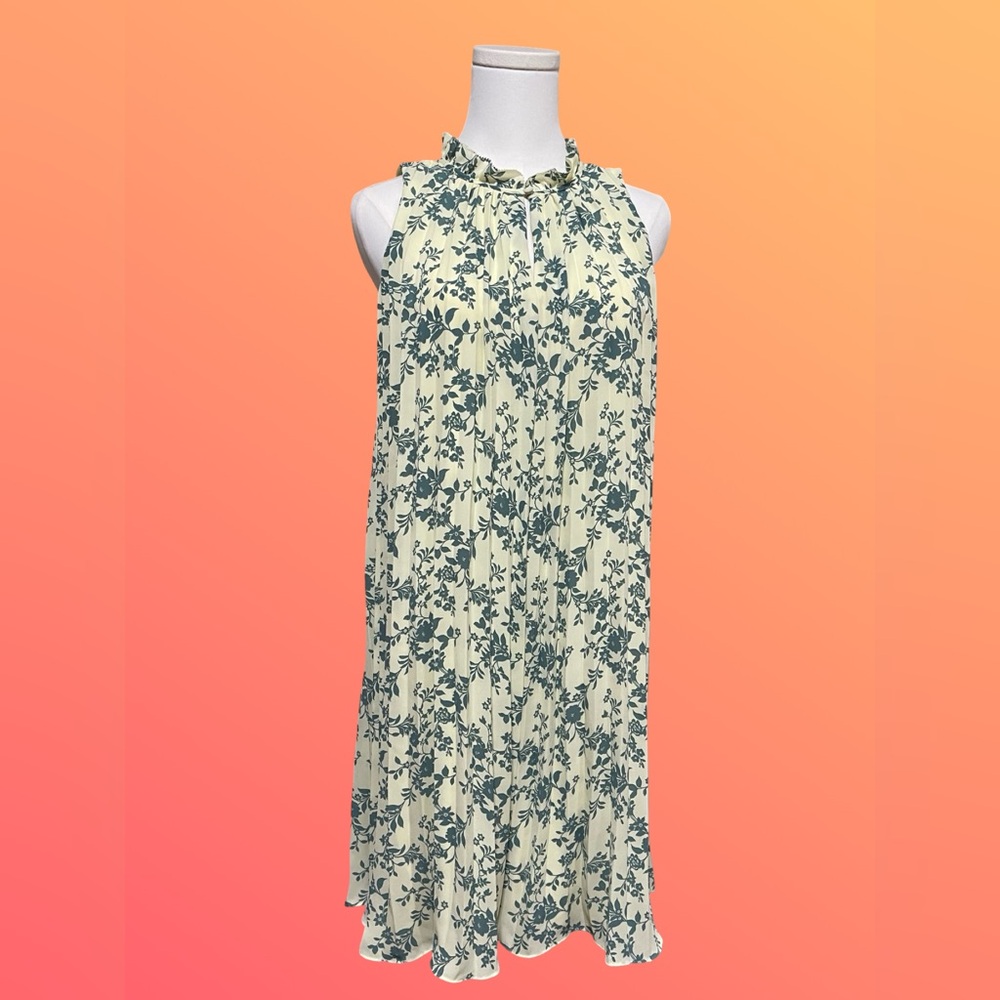 LOFT Cream Maxi Dress with Green Floral Print